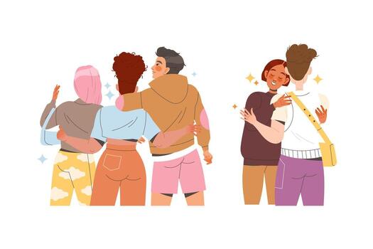 Two people hugging and one person is hugging another vector