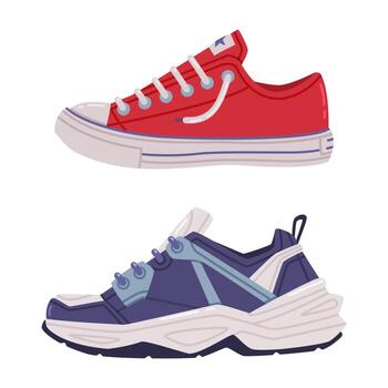A pair of sneakers with different colors and sizes vector