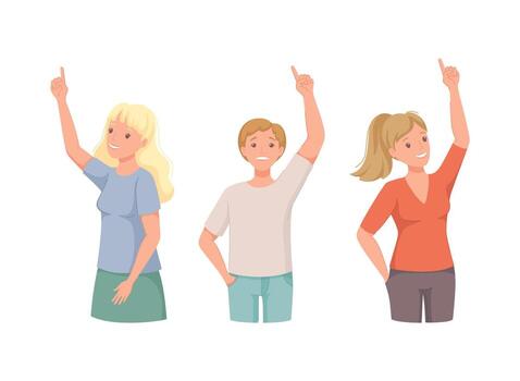 Man and Woman Character Indicating Something Pointing with Index Finger as Hand Gesture Set vector