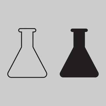 Laboratory Flask Icon Set illustration Outline and Solid Black Erlenmeyer Flask Silhouettes for Science, Education, and UI Design Themes vector