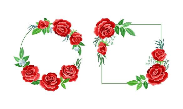 Two red roses in a square frame vector
