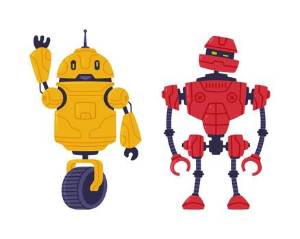 Two robots are standing next to each other vector