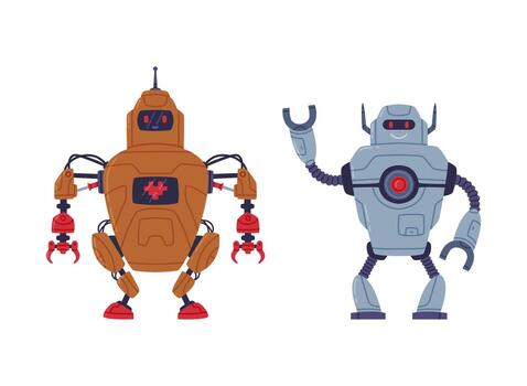 Two robots standing next to each other vector