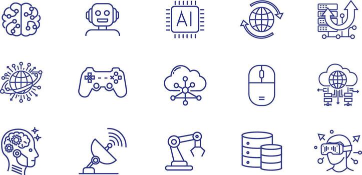 Icons of technology, AI, gaming, and data vector