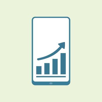 minimalista plano ilustración de un teléfono inteligente mostrando un creciente bar gráfico con un hacia arriba flecha, simbolizando negocio crecimiento, analítica, éxito, y digital progreso. vector