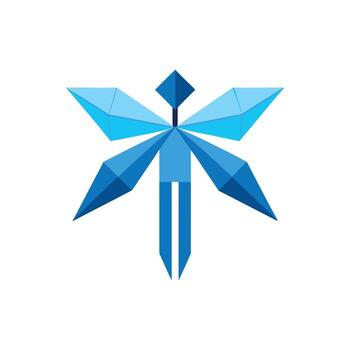 geométrico azul origami libélula con agudo anglos y facetado alas en blanco antecedentes vector