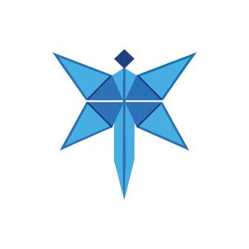 Geometric blue origami butterfly or dragonfly symbol with sharp angles and clean lines vector