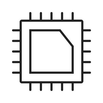 Microchip or CPU icon outline symbolizing electronic technology, digital processing, and computing hardware graphic. vector