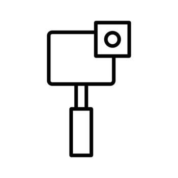 Action camera icon line art on a stabilizer handle for mobile videography and professional shooting graphic. vector