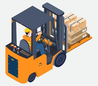 Forklift Operator Loading Pallet with Boxes vector