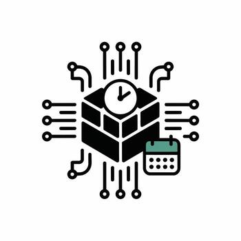 Black cube icon with clock and calendar time management concept illustration digital data processing workflow schedule organization planning system technology minimalist design vector