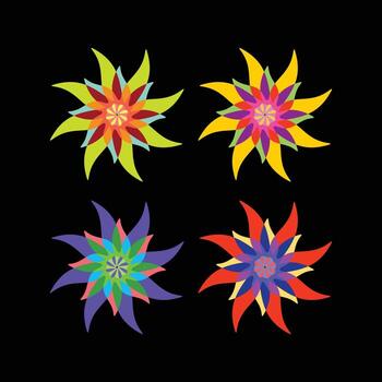 conjunto de cuatro vibrante geométrico estrella diseños con resumen simétrico patrones escalable y editable para logo, marca, y digital Arte proyectos vector