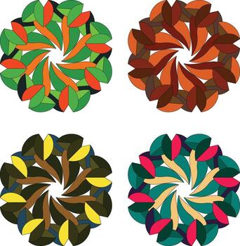 Vibrant Spiral Leaf Patterns with Geometric Precision for Dynamic and Abstract Artwork vector