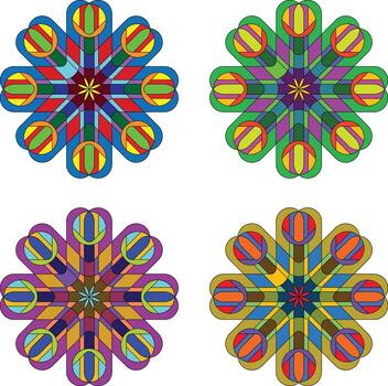 Geometric Star Pattern with Interlocking Shapes in Blue, Green, Purple, and Brown Ideal for Decorative Elements and Visual Identity vector