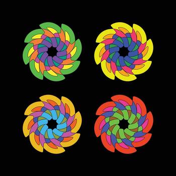 Vibrant Geometric Spiral Pattern with Overlapping Petal Shapes in Green Yellow, Orange, and Red Ideal for Decorative Elements and Visual Identity vector