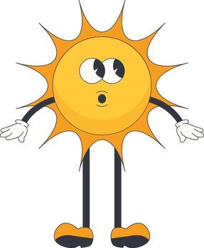Sun Retro Character on White Background. vector