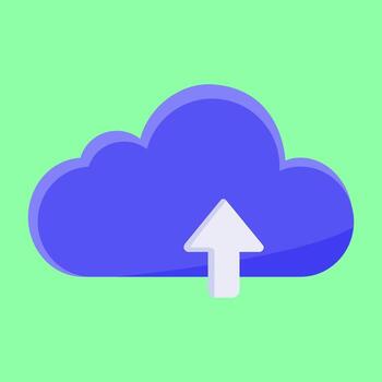 A simple flat illustration of a cloud upload icon, representing data storage, online backup, and file sharing. Flat Icon Illustration vector