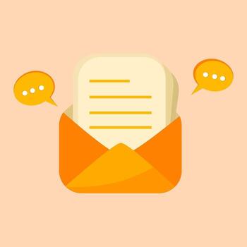 Flat design of an open email icon symbolizing newsletter, contact, or communication. Flat Icon Illustration vector