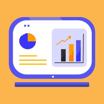 Flat illustration of a data chart dashboard showing business performance and growth analytics. Flat Icon Illustration vector