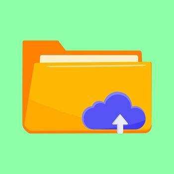 Flat illustration of a folder with cloud upload, symbolizing data backup and online storage. Flat Icon Illustration vector