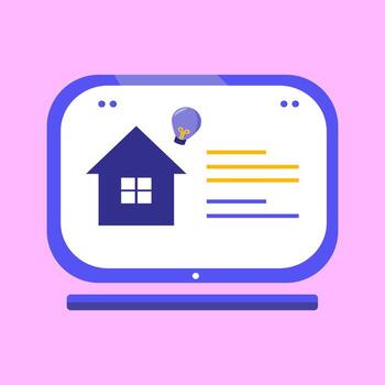 Flat illustration of a smart home icon with a digital interface, symbolizing modern housing and online property management. Flat Icon Illustration vector
