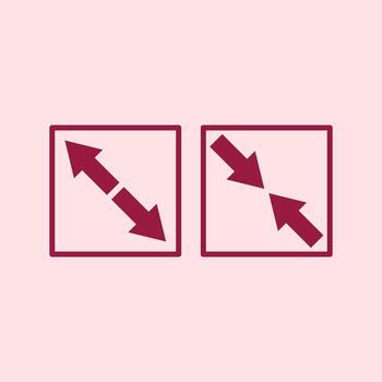 Minimal flat design illustration showing two red arrows in boxes representing expand and shrink icons, perfect for UI, UX, or responsive layout concepts. vector