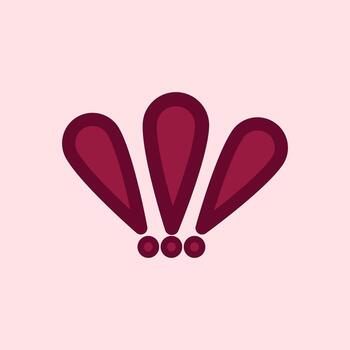 Minimal red illustration featuring three stylized exclamation marks forming a playful abstract shape, perfect for expressing surprise, excitement, or alert design concepts. vector