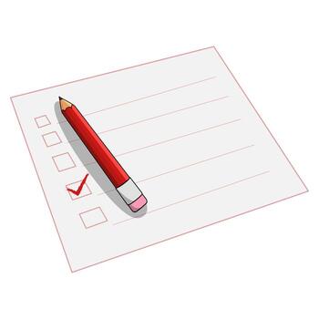 A red pencil marking a checkbox on a list, signifying completion and organization vector