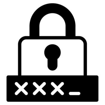 A black and white image of a padlock with two crossed lines vector