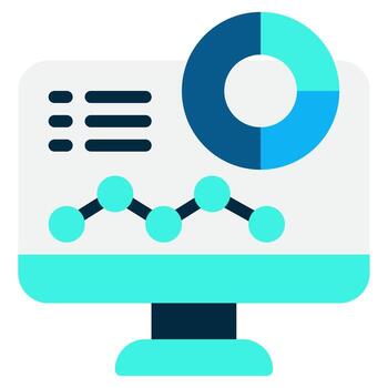 un computadora monitor con un tarta gráfico y un bar grafico vector