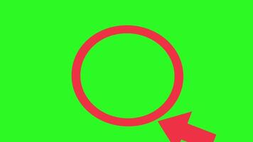 animerad cirkulär pil teckning en komplett cirkel. röd ritad för hand pil avslöjar i en medurs rörelse. minimal 2d grafisk på en grön skärm för chromakey. video