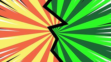 contro battaglia comico schermo con giallo e verde velocità Linee. ciclo continuo animazione sfondo dinamico ynamic introduzioni, azione scene, o sociale media immagini. video