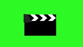 Animated clapperboard on green screen background snapping shut. Minimalist flat motion graphic editing, transitions, or chroma key projects video