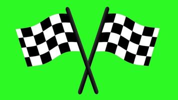 animato attraversato scacchi bandiere su verde schermo sfondo nel orizzontale formato video