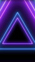 vertikal looping neon triangel ram abstrakt bakgrund med glöd. video