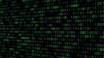 digital binário código e dados fluindo baixa uma verde tela. video
