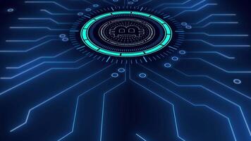 digital krets styrelse med bitcoin scanner och data. video
