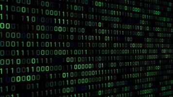 fluente verde digitale binario codice e numeri su schermo. video