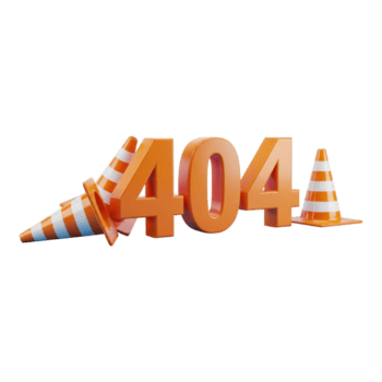Page not found error 404 with traffic cones isolated on transparent background png