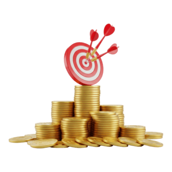 pila di oro monete con bersaglio e dardo isolato su trasparente sfondo png