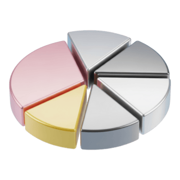 Pie chart with different color slices isolated on transparent background png