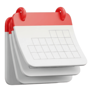 3d representación de un rojo y blanco calendario aislado en transparente antecedentes png