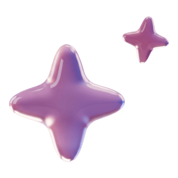 Two shiny purple stars isolated on transparent background, 3d rendering object png