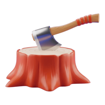 bijl zit vast in een boom stomp geïsoleerd Aan transparant achtergrond in 3d renderen png