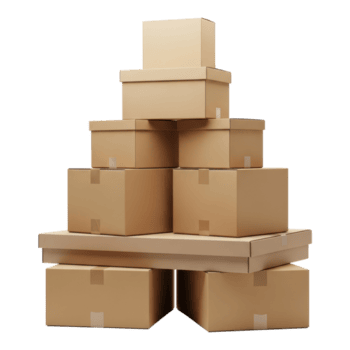 Stack of cardboard boxes isolated on transparent background for moving and storage png