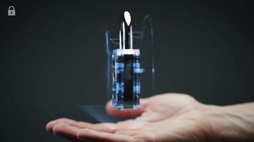 Hand presenting a dynamic holographic padlock, embodying advanced digital security and futuristic technology for virtual protection, access control, and secure data management video