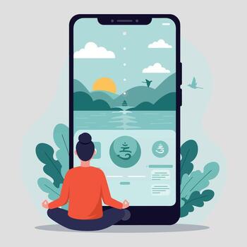 meditación aplicación interfaz con naturaleza antecedentes vector