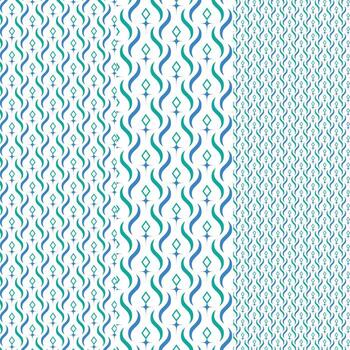 Wavy Flowing Line Pattern Set Abstract Teal Blue Repeat Background vector