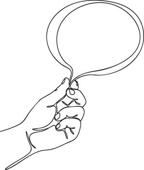 continuo línea dibujo de mano participación habla burbuja, comunicación, charlar, diálogo, mensaje icono vector