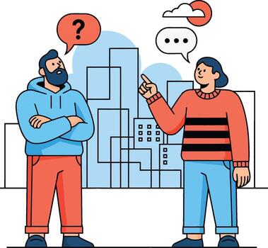 pregunta y responder plano ilustración de personas hablando, resolución de problemas, y comunicación concepto. vector